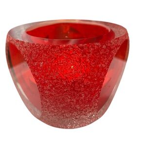 MCM Murano Sommerso Style Votive Candle Holder Green 60’s Geode Sugared Glass